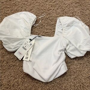 Zara White Puff Sleeve Blouse